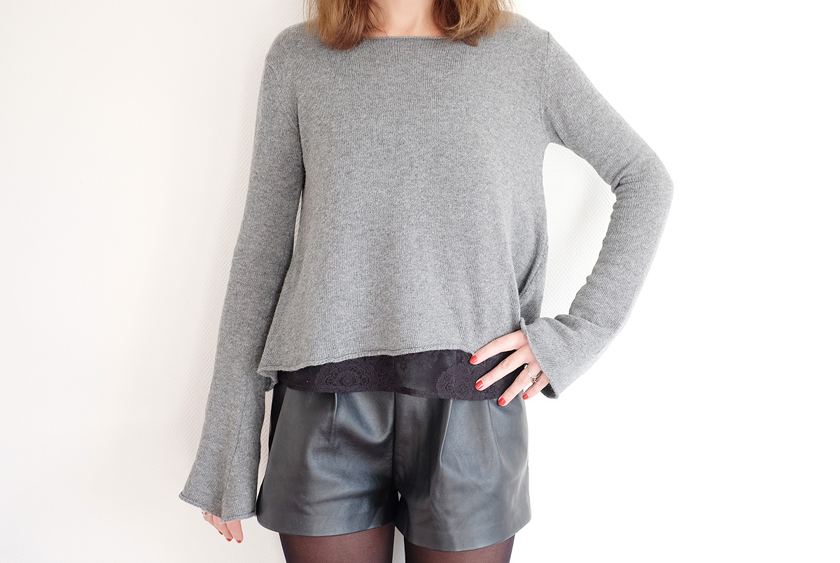 pull gris grandes manches