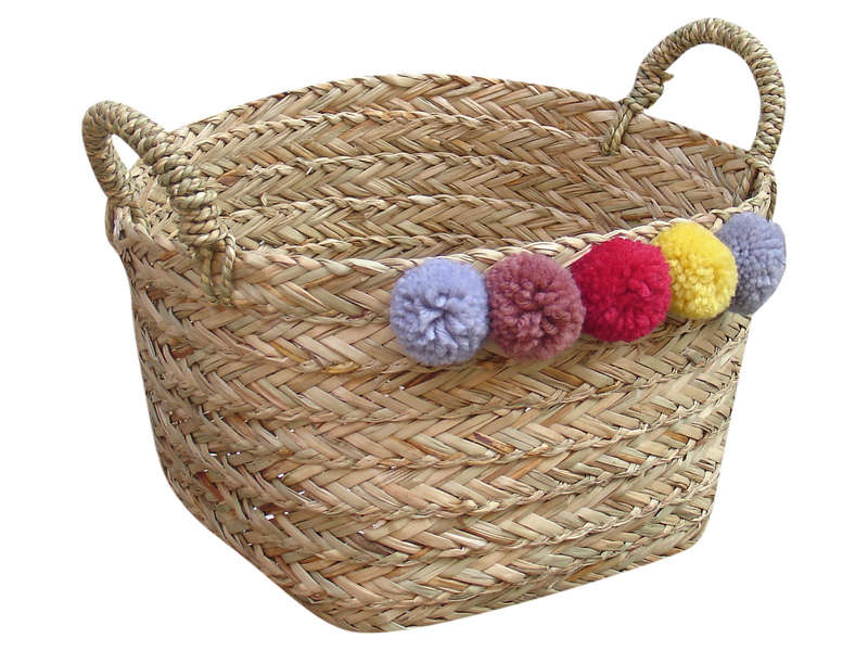 panier jonc de mer et pompons